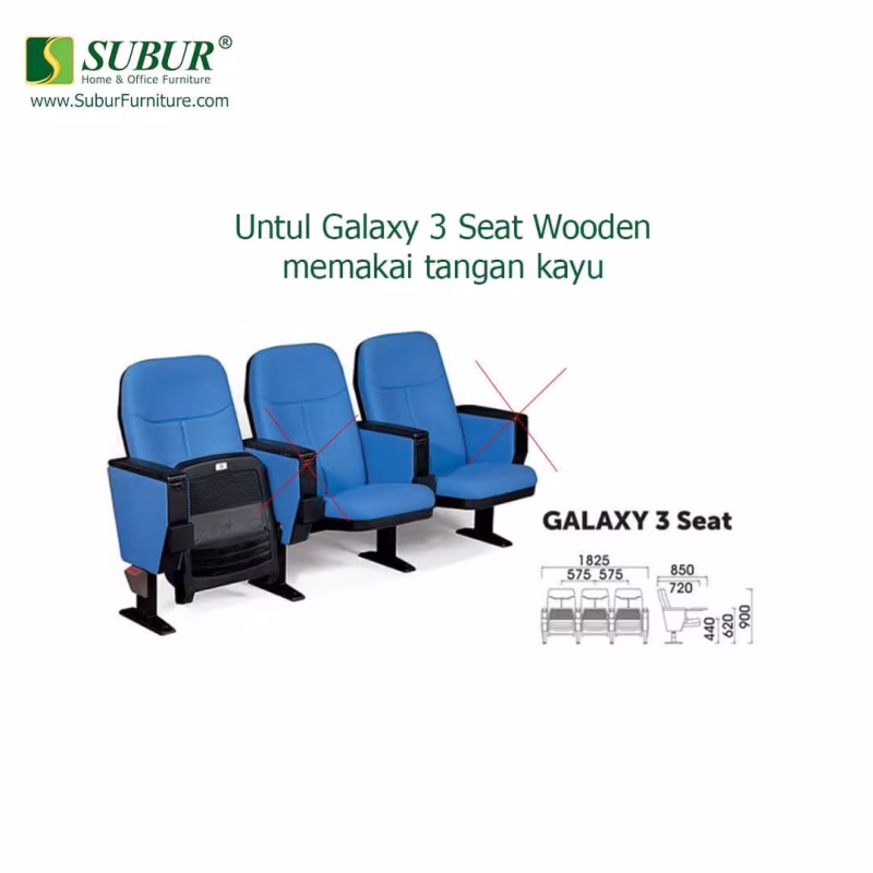 Harga Kursi Auditorium Donati Tipe Galaxy 3 Seat Wooden